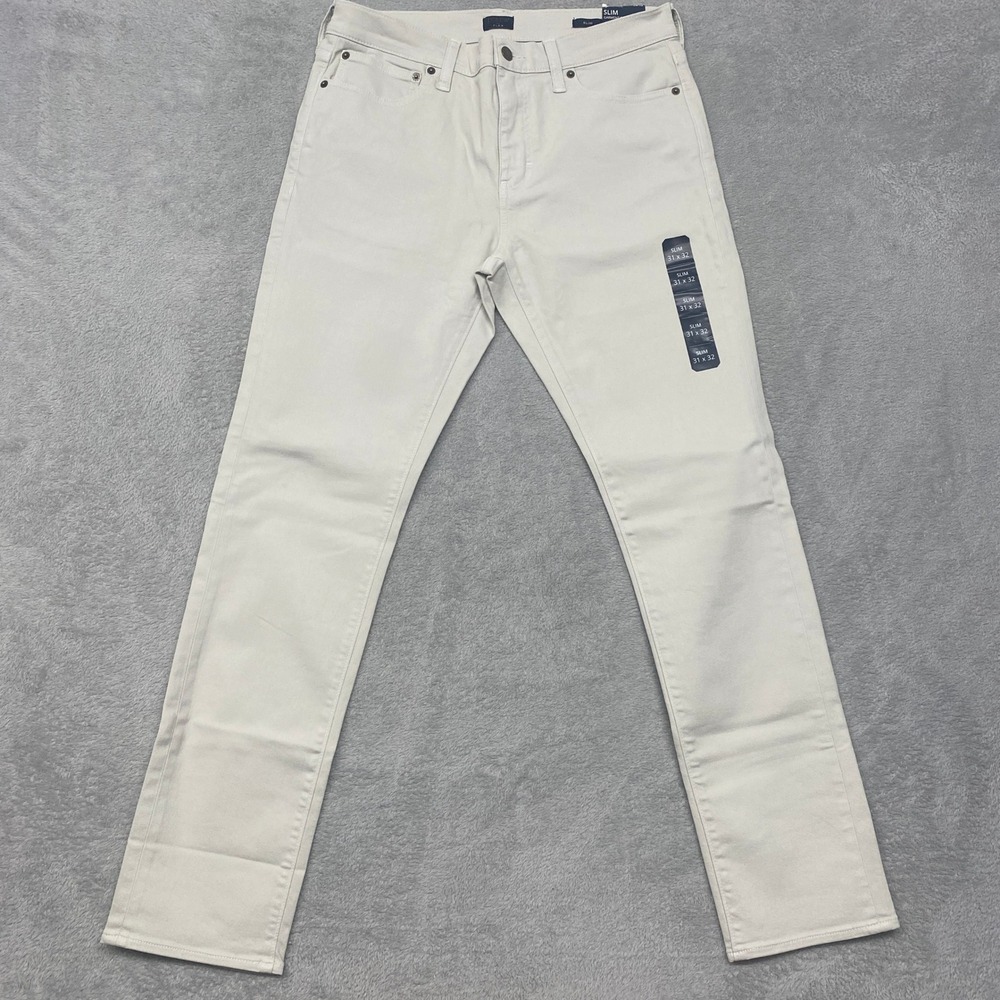 J.Crew Flex Slim Fit Pants Mens 31x32 Stone Off-White 5-Pocket Chinos BK228 NWT
